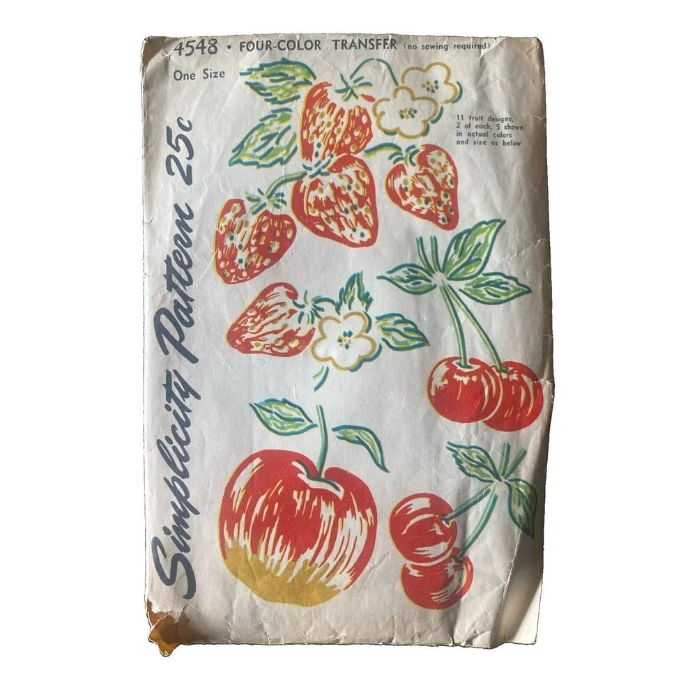 Vintage 1954 Simplicity 4548 Iron-on Transfer Decals - Fruit - Complete